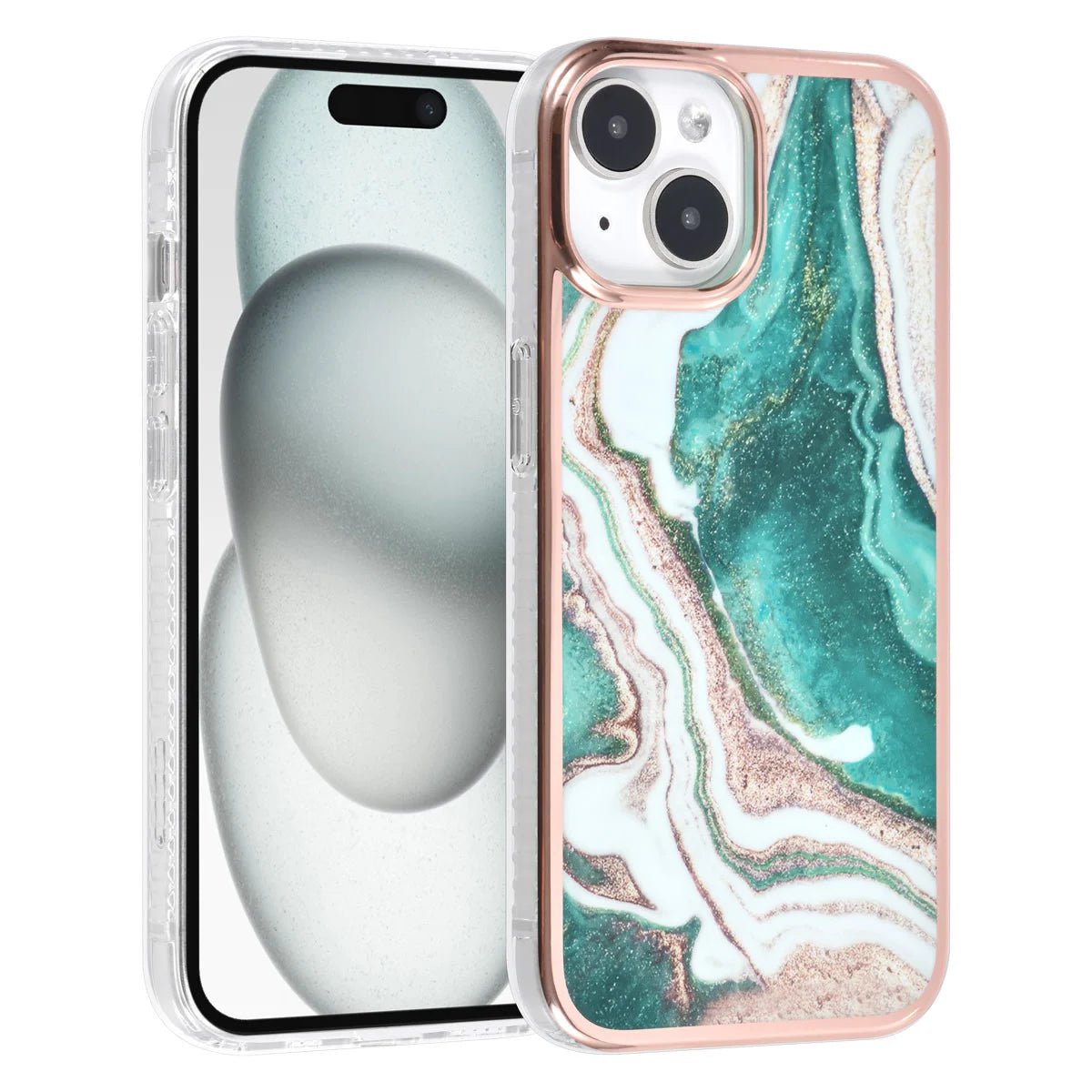 Tuniq iPhone 15 - Σκληρή Θήκη με Πλαίσιο Σιλικόνης - Σχέδιο Μάρμαρο - Πράσινη