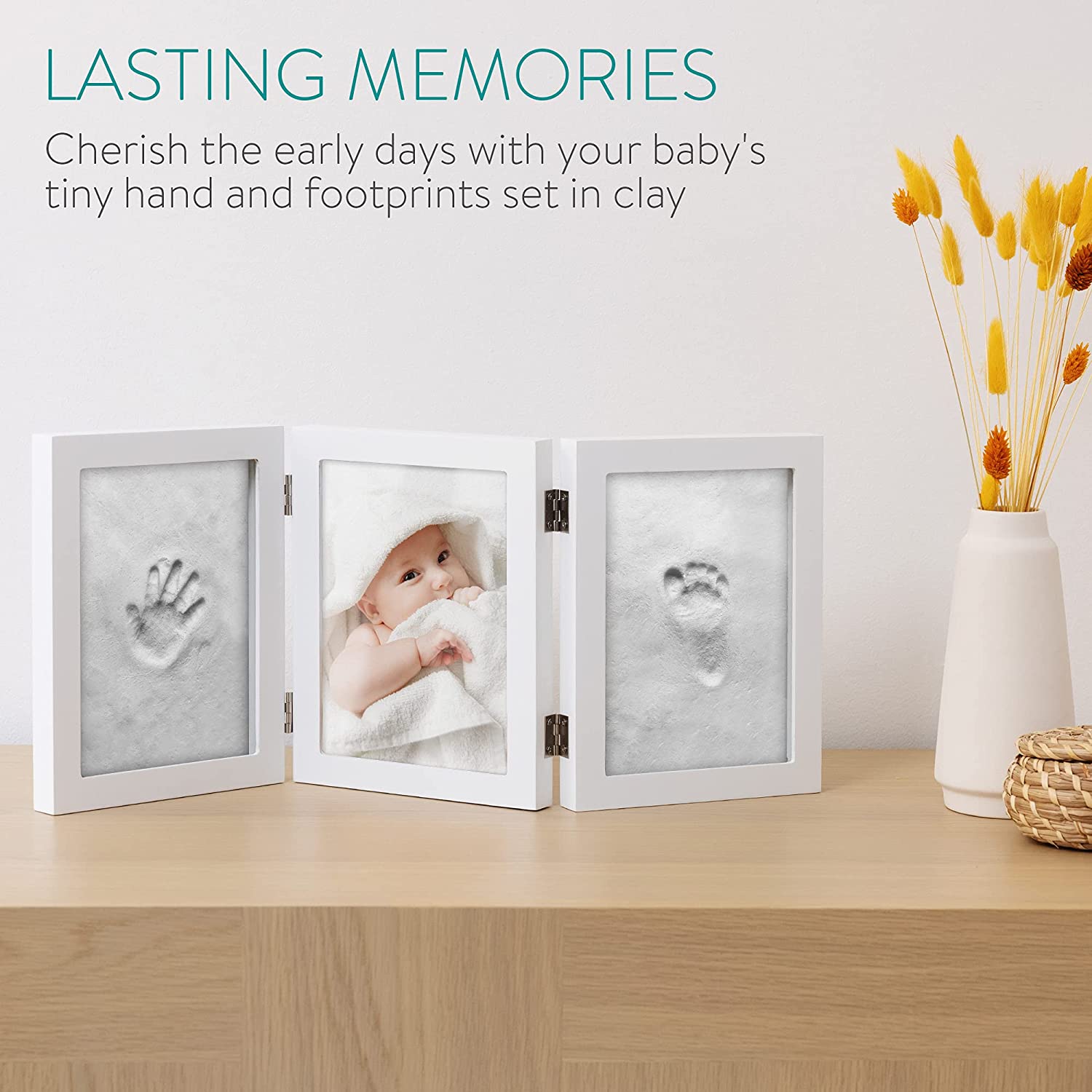 Navaris Σετ Κορνιζών από Πηλό για Αποτύπωμα Μωρού - White - 51822.02