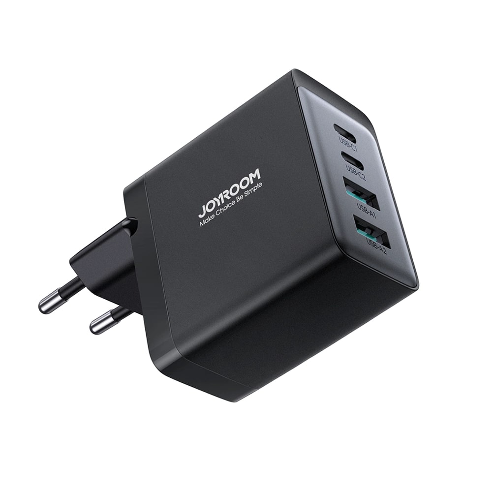 JOYROOM JR - TCG02 GAN 67W Οικιακός Φορτιστής Γρήγορης Φόρτισης με 2 Θύρες Type - C και 2 Θύρες USB και Καλώδιο Type - C to Type - C 100W - Black