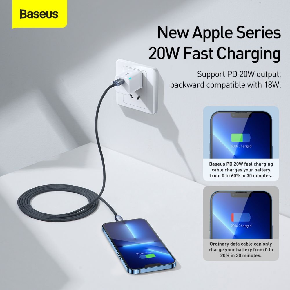 Baseus Crystal Shine Cable Type - C to Lightning PD 20W - Καλώδιο Δεδομένων και Γρήγορης Φόρτισης Type - C to Lightning 2M - Black - CAJY000301