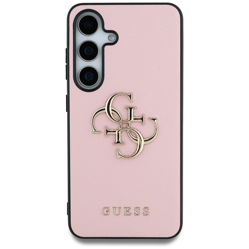 Guess Samsung Galaxy S25 Plus - Grained Big 4G Logo Small Classic Logo - Σκληρή Θήκη με Επένδυση από Οικολογικό Δέρμα - Pink - GUHCS25MPGT4MBP