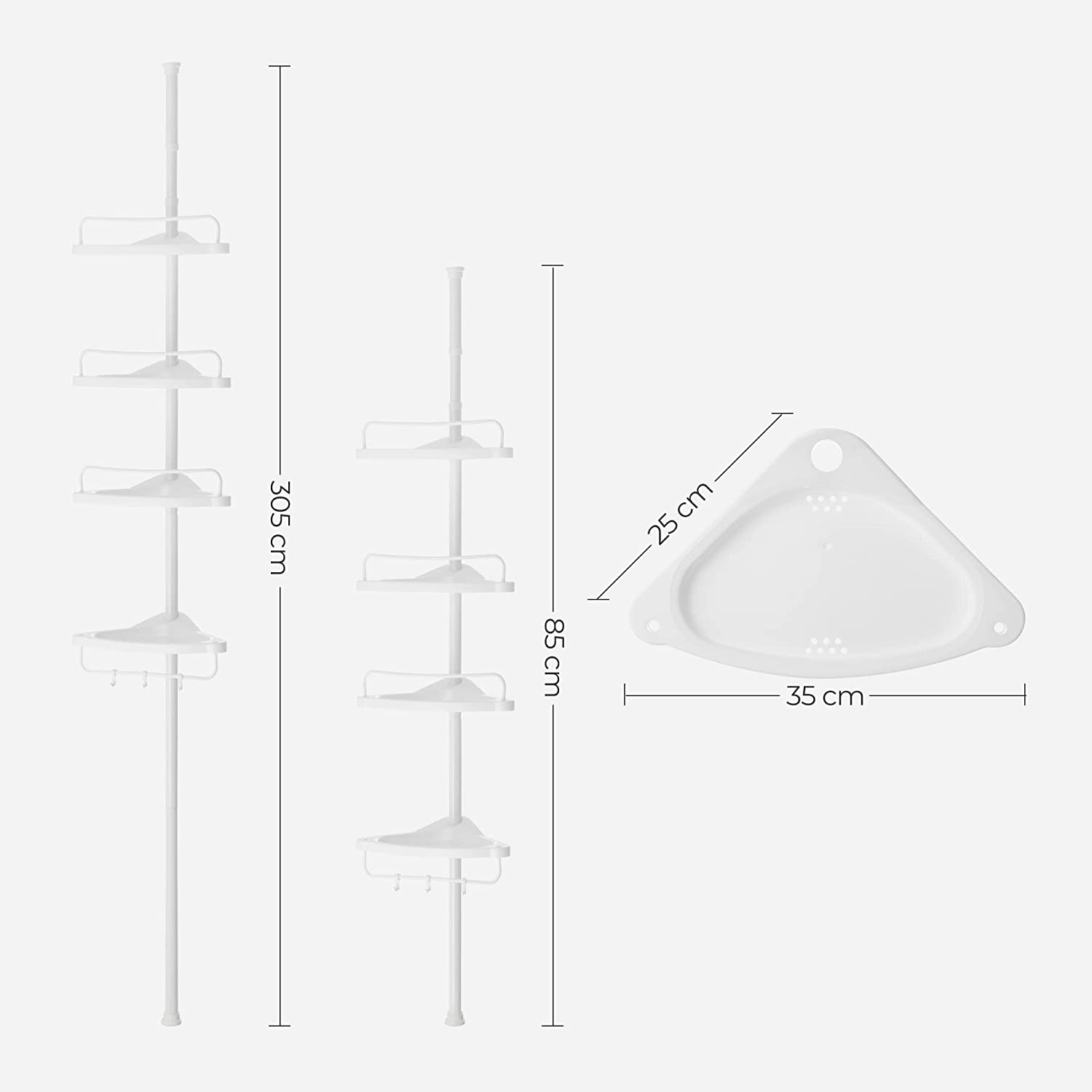 Songmics Γωνιακή Επιτοίχια Ραφιέρα Μπάνιου με Pυθμιζόμενο Ύψος και 4 Ράφια - White - BCB001A