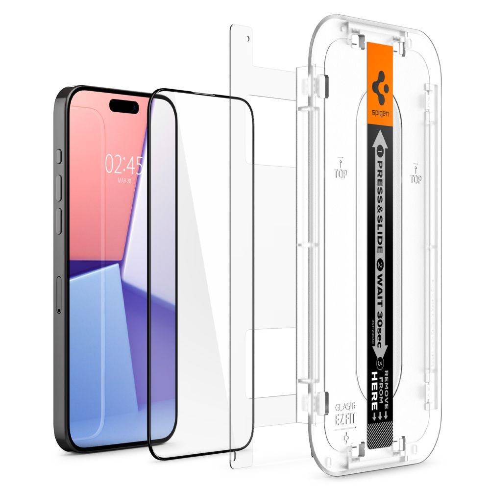 Spigen iPhone 15 Pro Max Glas.TR EZ Fit FC 0.3mm 2.5D 9H Case Friendly Full Screen Tempered Glass Αντιχαρακτικό Γυαλί Οθόνης - 2 Τεμάχια - Black