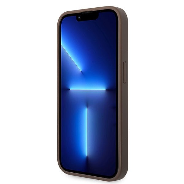 Guess iPhone 15 Pro - 4G Big Metal Logo Θήκη με Επένδυση Συνθετικού Δέρματος - Brown - GUHCP15L4GMGBR