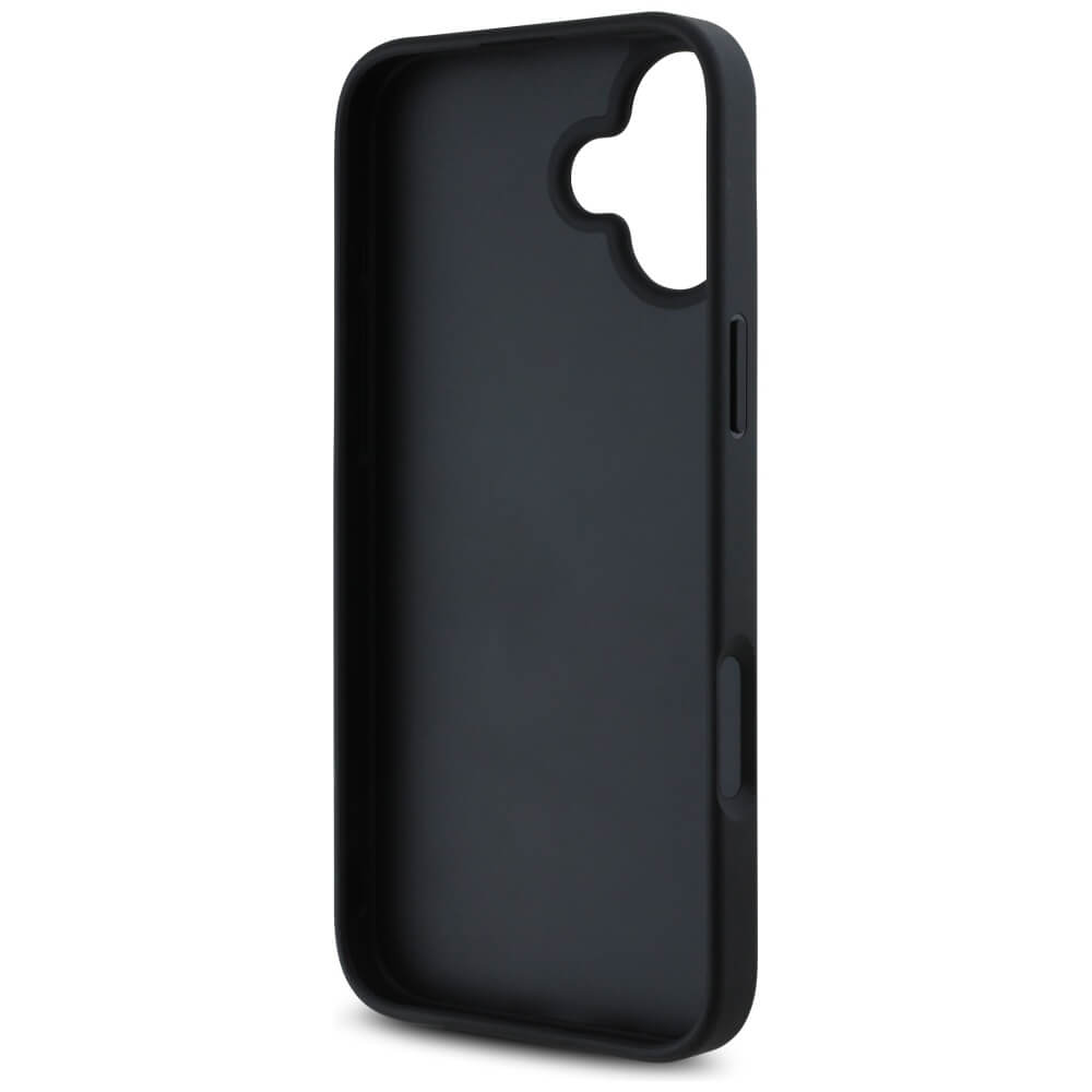 Guess iPhone 16 - Grained Roses Big 4G Logo - Σκληρή Θήκη με Επένδυση από Οικολογικό Δέρμα - Black - GUHCP16SPGROP4MK