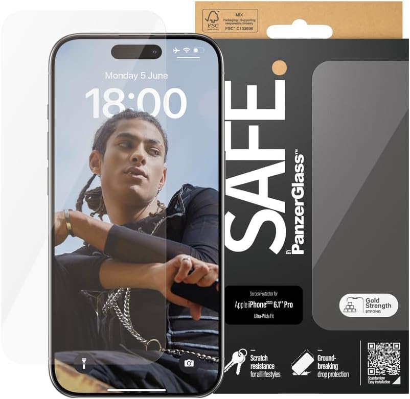 Safe by PanzerGlass iPhone 15 Pro Ultra - Wide Fit Case Friendly Full Screen Αντιχαρακτικό Γυαλί Οθόνης - Διάφανο - SAFE95535
