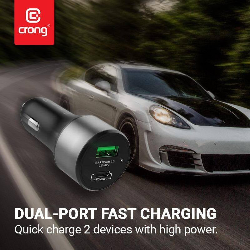 Crong Power 63W Φορτιστής Αυτοκινήτου Γρήγορης Φόρτισης με 1 Θύρα Type - C και 1 Θύρα USB - Black