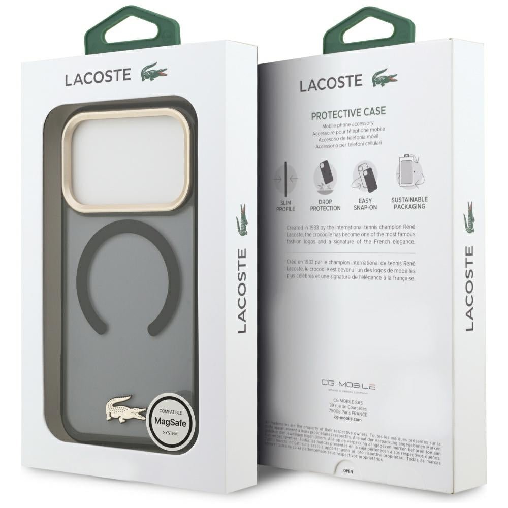 Lacoste iPhone 17 Pro / iPhone 18 Pro - Σκληρή Θήκη με Πλαίσιο Σιλικόνης - Shockproof IML Shockproof Gold Logo MagSafe - Black
