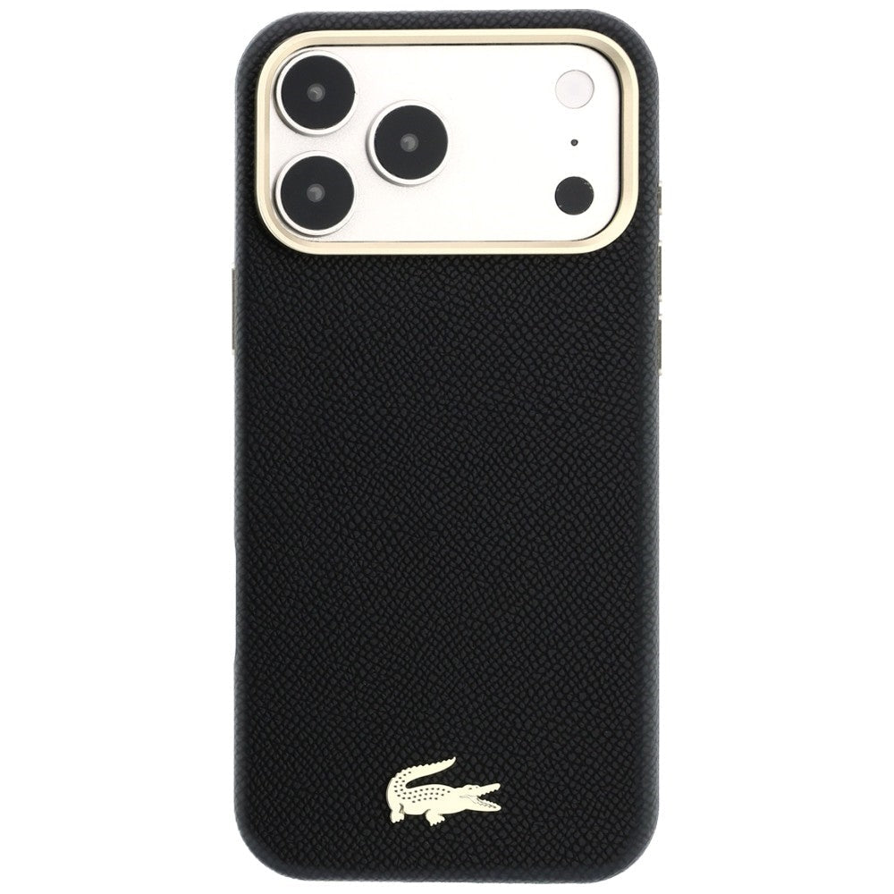 Lacoste iPhone 17 Pro Max / iPhone 18 Pro Max - Σκληρή Θήκη με Πλαίσιο Σιλικόνης και Επένδυση Οικολογικού Δέρματος - Champs Elysees Embossed MagSafe - Black