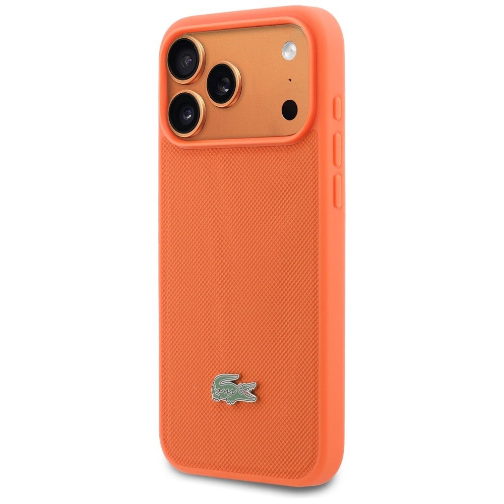 Lacoste iPhone 17 Pro Max - Σκληρή Θήκη με Πλαίσιο Σιλικόνης - Petit Pique Lacquer Logo MagSafe - Οrange