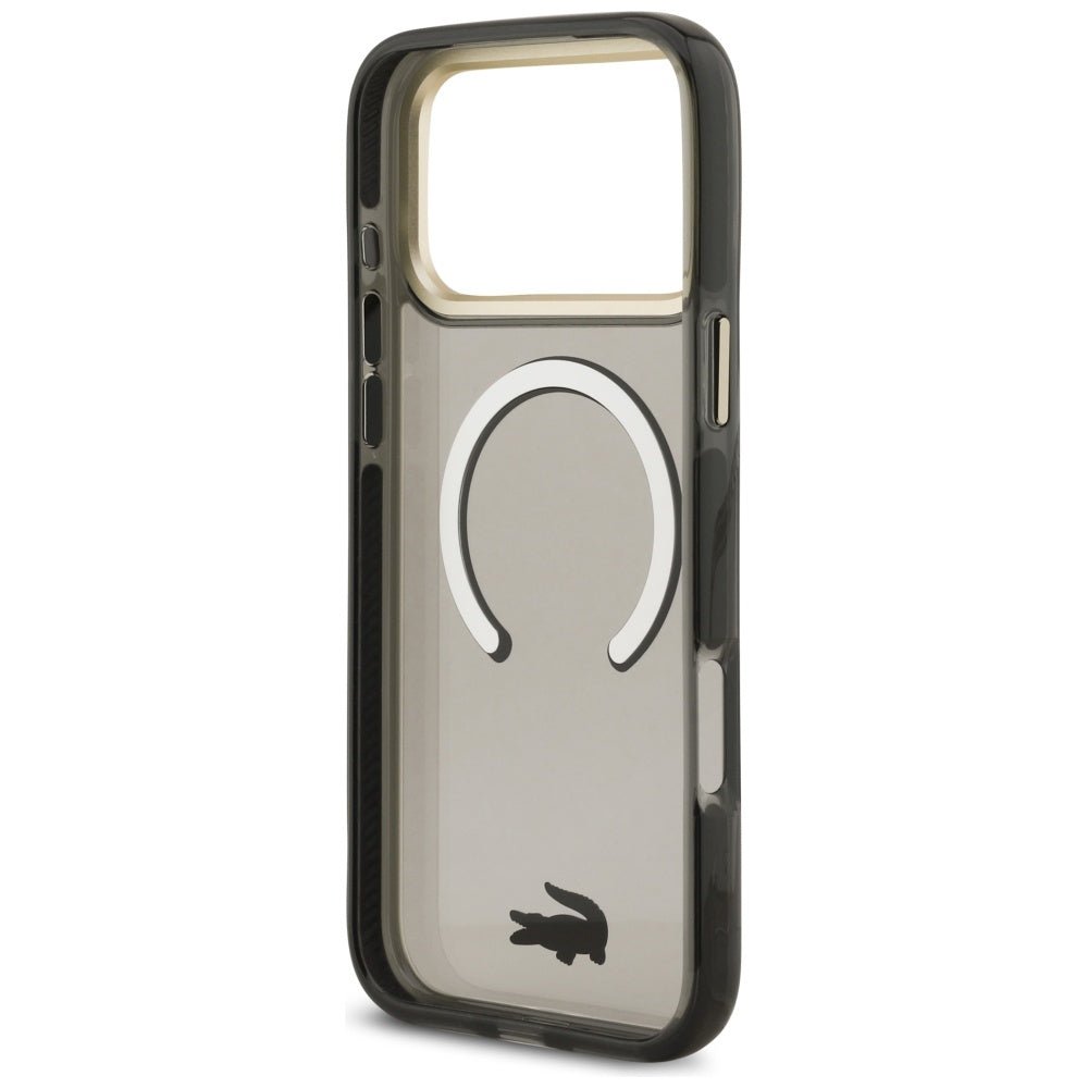 Lacoste iPhone 17 Pro Max - Σκληρή Θήκη με Πλαίσιο Σιλικόνης - Shockproof Transparent Frosted Gold Logo MagSafe - Black