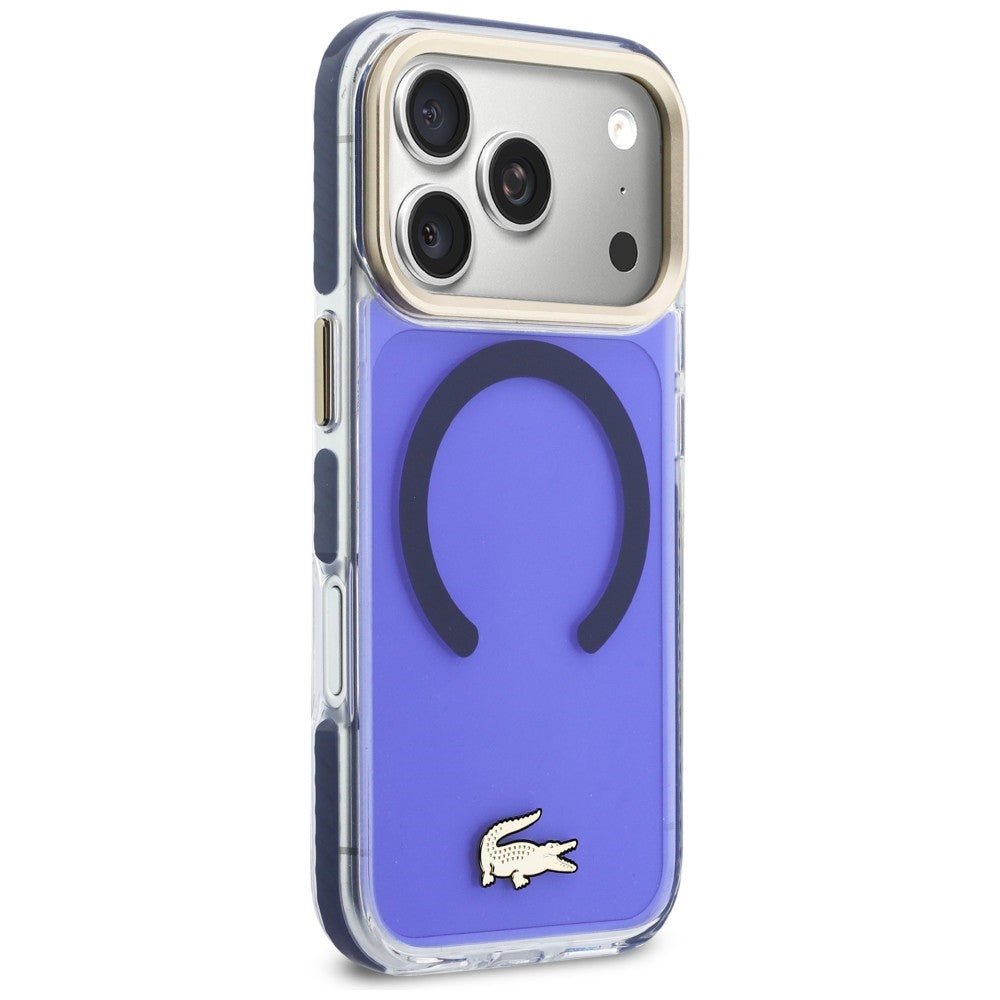Lacoste iPhone 17 Pro Max - Σκληρή Θήκη με Πλαίσιο Σιλικόνης - Shockproof Transparent Frosted Gold Logo MagSafe - Marine