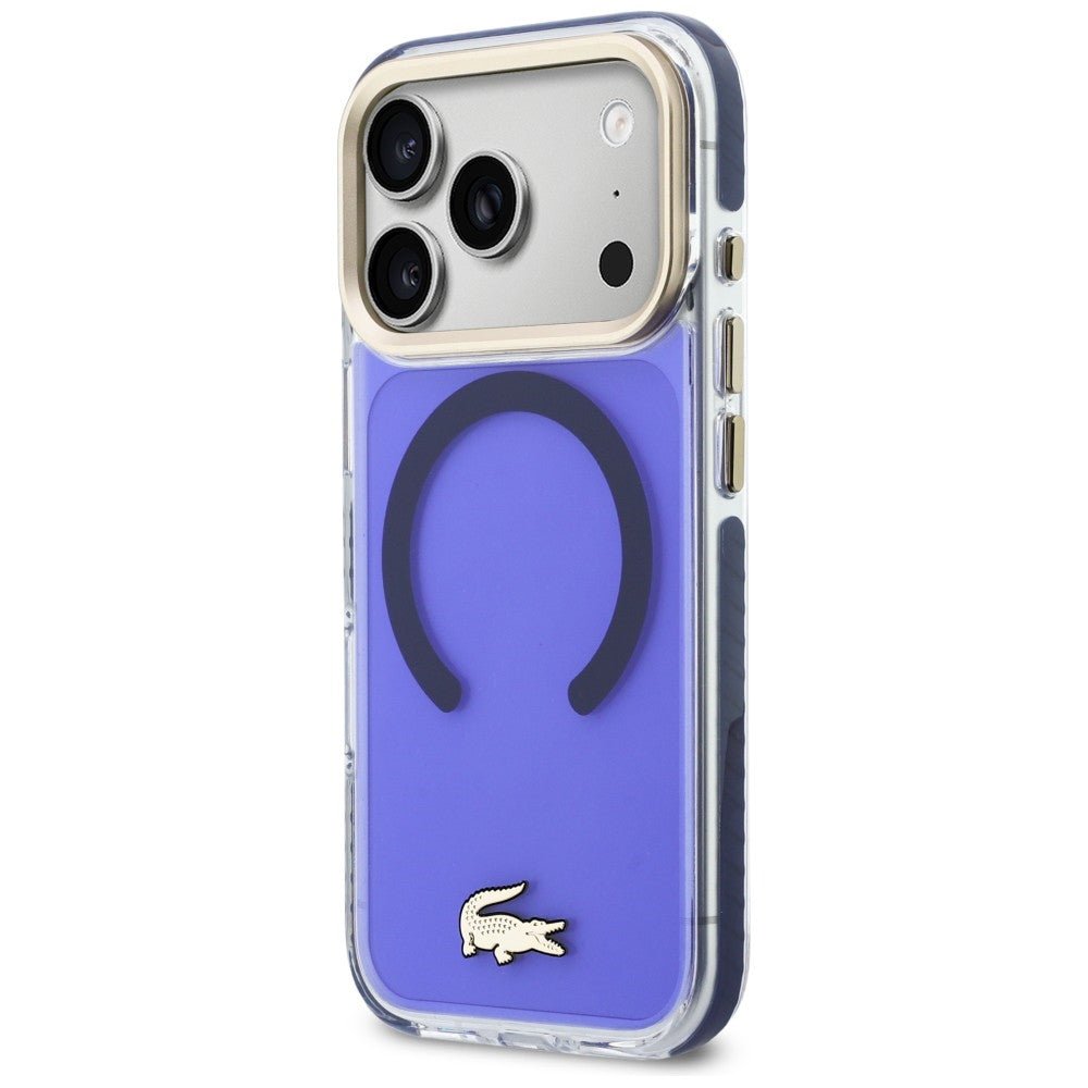 Lacoste iPhone 17 Pro Max - Σκληρή Θήκη με Πλαίσιο Σιλικόνης - Shockproof Transparent Frosted Gold Logo MagSafe - Marine