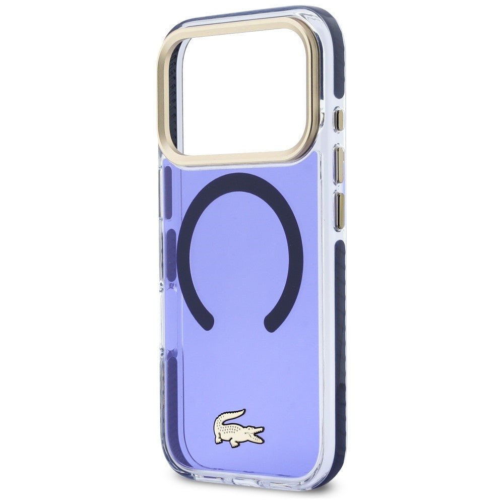 Lacoste iPhone 17 Pro Max - Σκληρή Θήκη με Πλαίσιο Σιλικόνης - Shockproof Transparent Frosted Gold Logo MagSafe - Marine