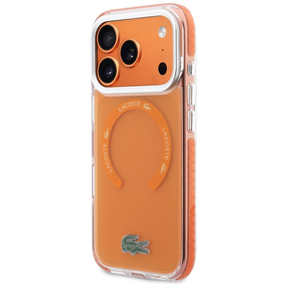 Lacoste iPhone 17 Pro Max - Σκληρή Θήκη με Πλαίσιο Σιλικόνης - Shockproof Transparent Frosted MagSafe - Orange