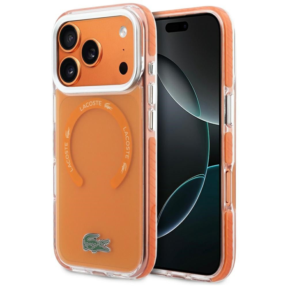 Lacoste iPhone 17 Pro Max - Σκληρή Θήκη με Πλαίσιο Σιλικόνης - Shockproof Transparent Frosted MagSafe - Orange