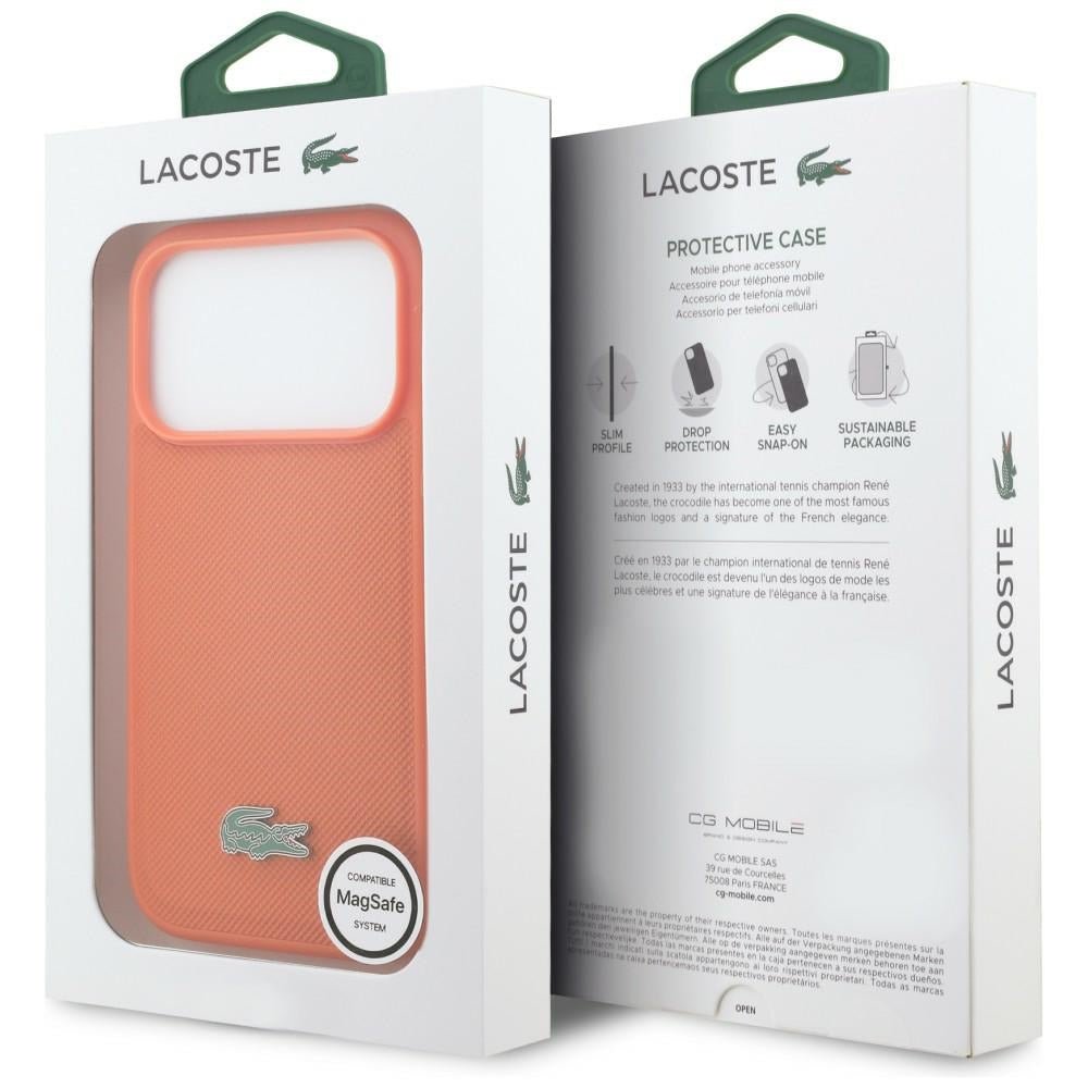 Lacoste iPhone 17 Pro - Σκληρή Θήκη με Πλαίσιο Σιλικόνης - Petit Pique Lacquer Logo MagSafe - Οrange