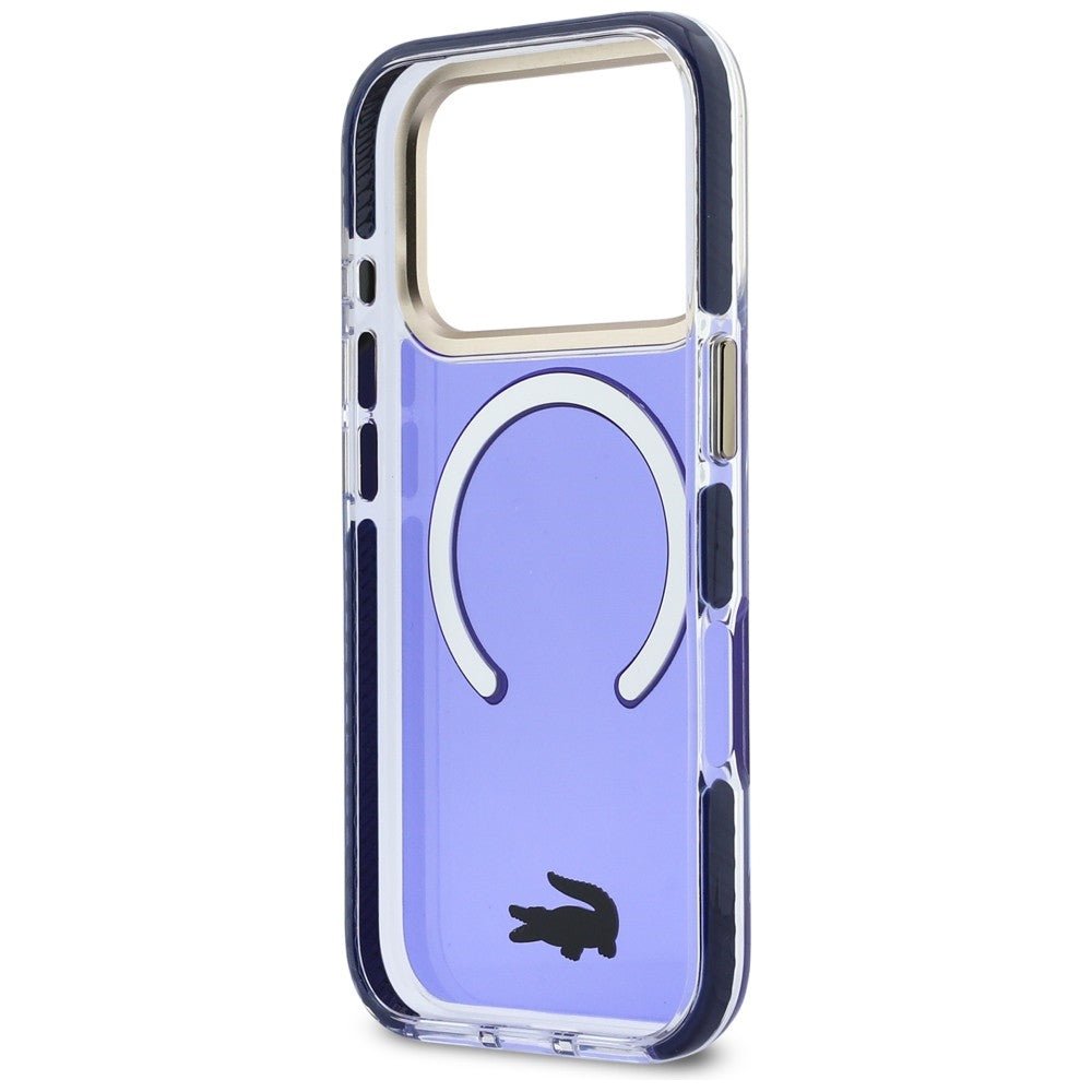 Lacoste iPhone 17 Pro - Σκληρή Θήκη με Πλαίσιο Σιλικόνης - Shockproof Transparent Frosted Gold Logo MagSafe - Marine