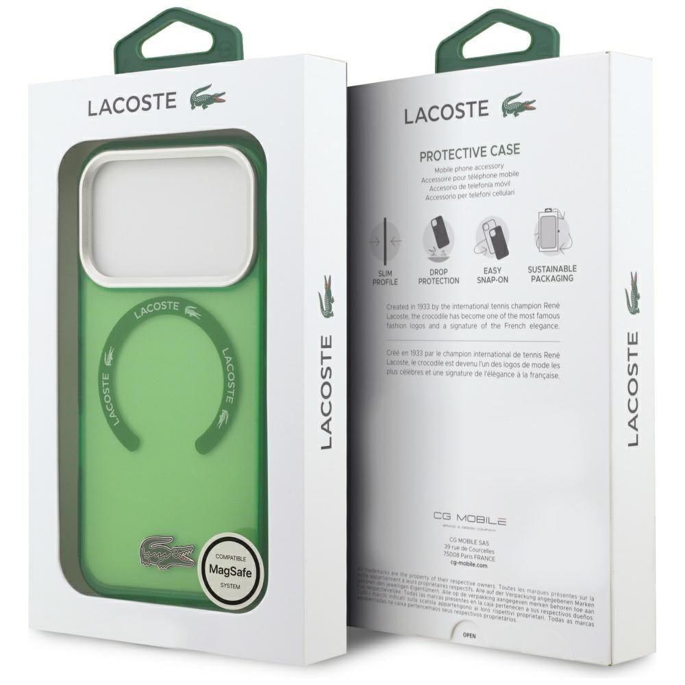 Lacoste iPhone 17 Pro - Σκληρή Θήκη με Πλαίσιο Σιλικόνης - Shockproof Transparent Frosted MagSafe - Green