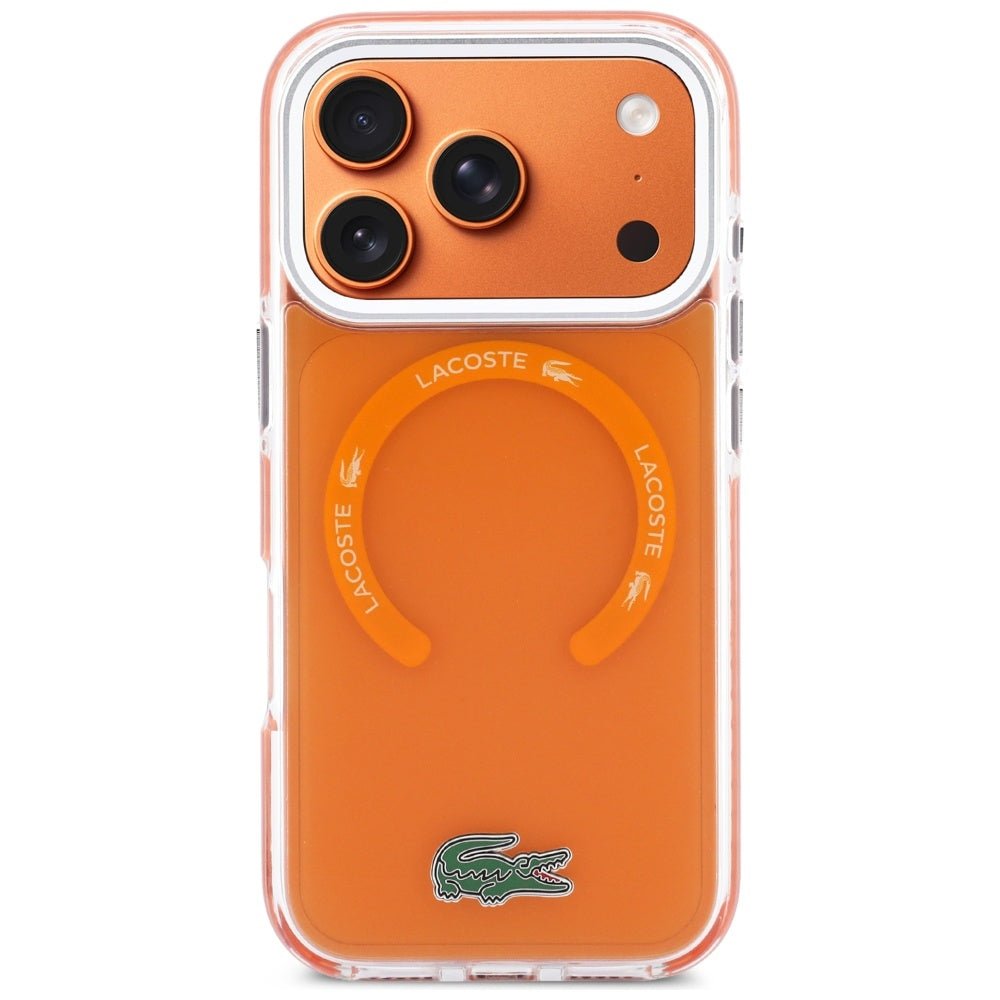 Lacoste iPhone 17 Pro - Σκληρή Θήκη με Πλαίσιο Σιλικόνης - Shockproof Transparent Frosted MagSafe - Orange