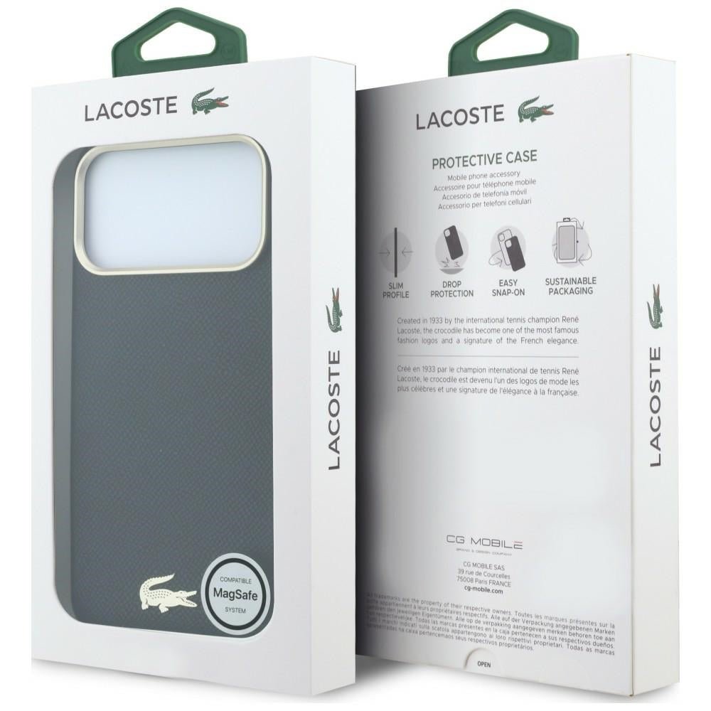 Lacoste iPhone 18 Pro / iPhone 17 Pro - Σκληρή Θήκη με Πλαίσιο Σιλικόνης και Επένδυση Οικολογικού Δέρματος MagSafe - Champs Elysees Embossed - Black