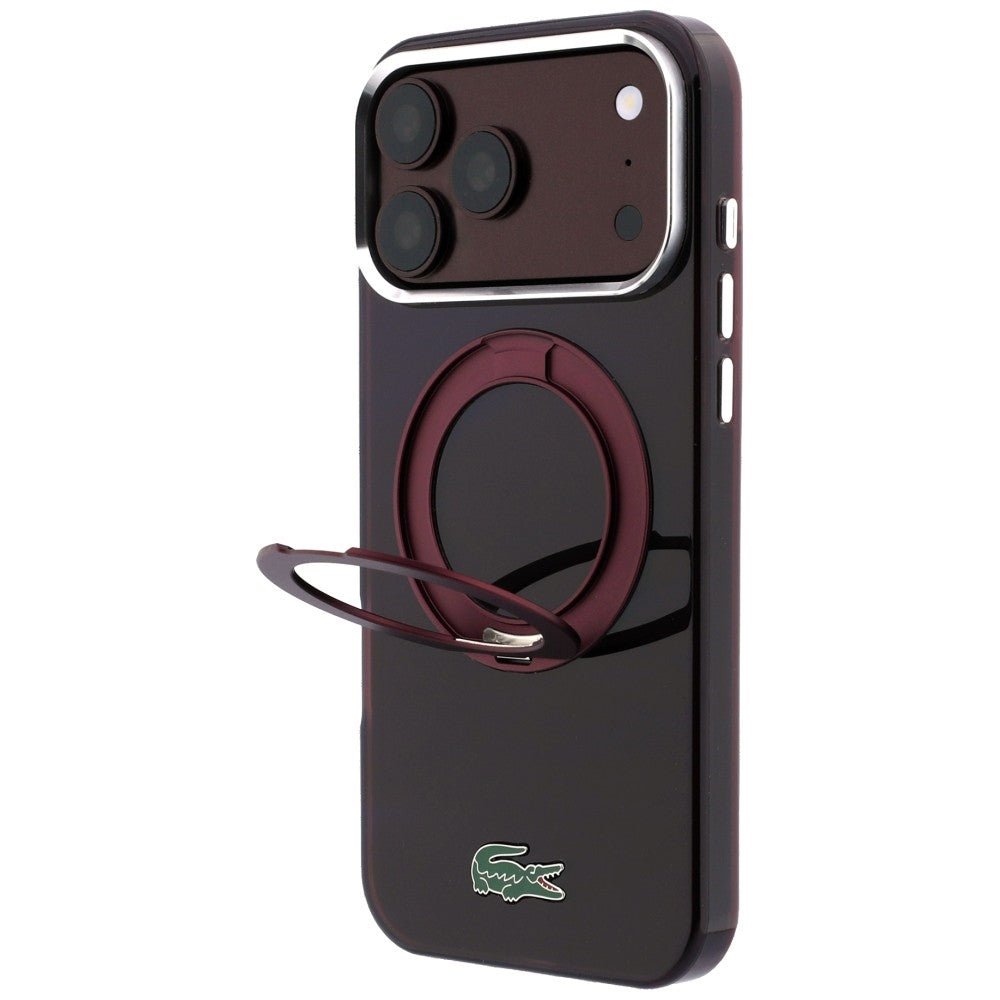 Lacoste iPhone 18 Pro Max / iPhone 17 Pro Max - Σκληρή Θήκη με Πλαίσιο Σιλικόνης και Δαχτυλίδι Συγκράτησης MagSafe - IML Glossy Finish with Ring Stand - Burgundy