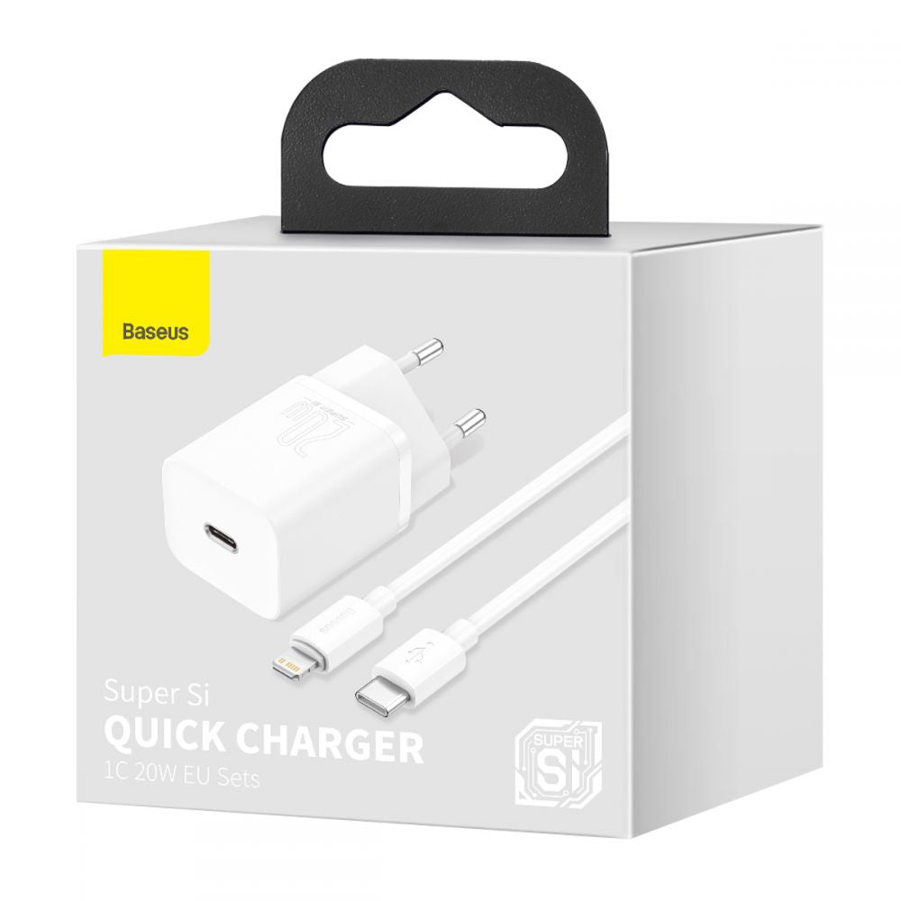 Baseus Super Si PD 20W Οικιακός Φορτιστής με Θύρα Type - C και καλώδιο Type - C to Lightning - White - TZCCSUP - B02