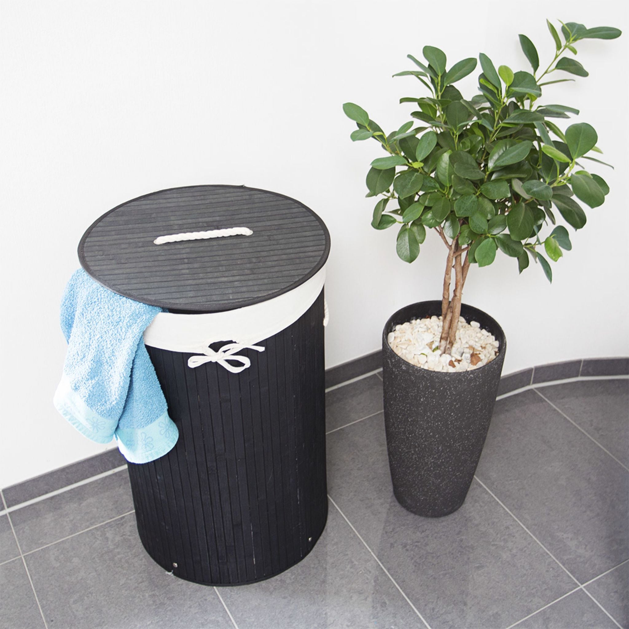 Relaxdays Καλάθι Απλύτων από Μπαμπού με Καπάκι - Black - 4052025046743