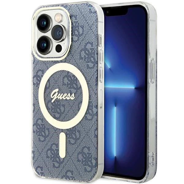 Guess iPhone 15 Pro IML 4G MagSafe Σκληρή Θήκη με Πλαίσιο Σιλικόνης και MagSafe - Blue - GUHMP15LH4STB