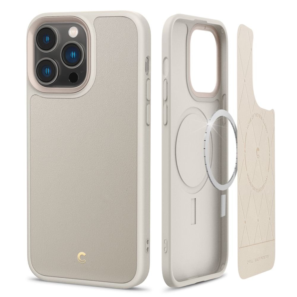 Spigen Cyrill iPhone 14 Pro Kajuk Mag Θήκη με Επένδυση Συνθετικού Δέρματος και MagSafe - Cream