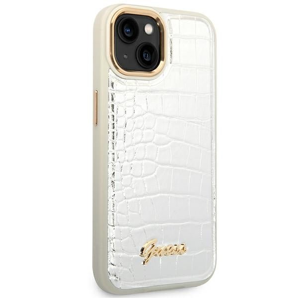 Guess iPhone 14 Plus Croco Collection Θήκη με Επένδυση Συνθετικού Δέρματος - Silver - GUHCP14MHGCRHS