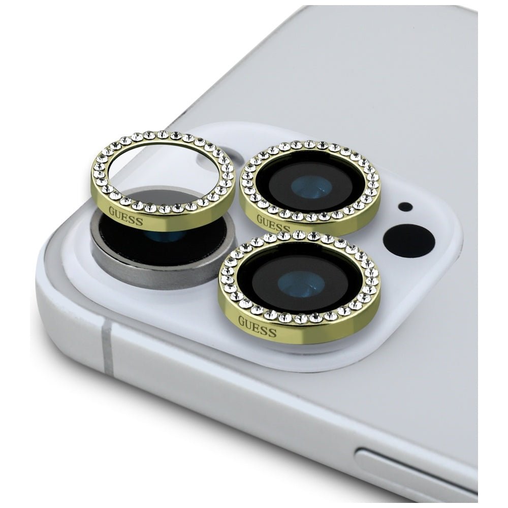 Guess iPhone 16 Pro Max - BP Rhinestone - Σετ με 1 Αντιχαρακτικό Γυαλί Οθόνης και 1 Αντιχαρακτικό Γυαλί για την Κάμερα - Gold