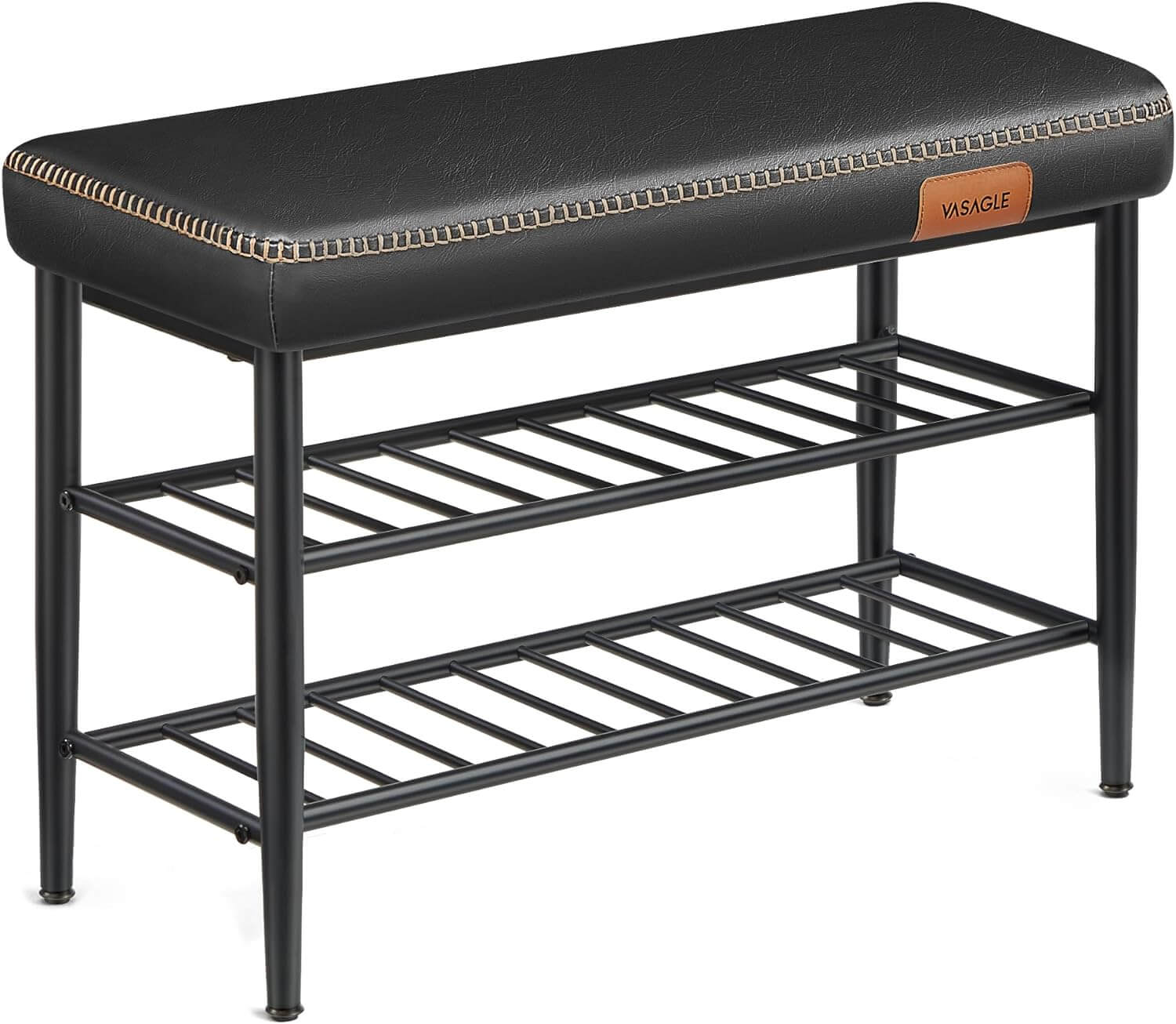 Vasagle EKHO Πάγκος / Σκαμπό με Κάθισμα από Συνθετικό δέρμα και 2 Ράφια - 30 x 80 x 50 cm - Ink Black - LSB054BH01