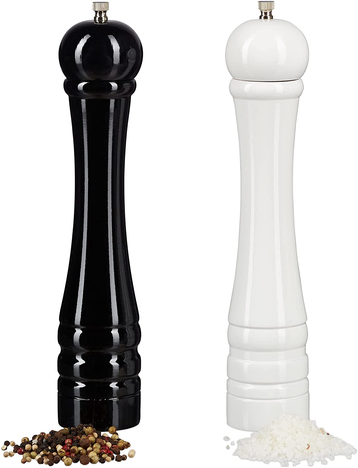 Relaxdays Σετ 2 Ξύλινοι Μύλοι Πιπεριού - Black / White - 4052025233020