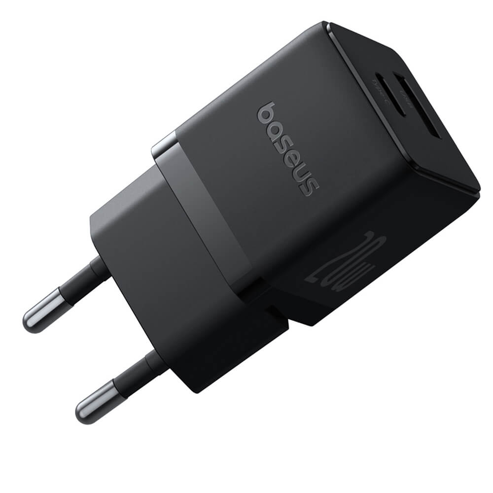 Baseus Palm Οικιακός Φορτιστής Γρήγορης Φόρτισης 20W με 1 Θύρα Type - C και 1 Θύρα USB και Καλώδιο Type - C to Type - C - Cluster Black