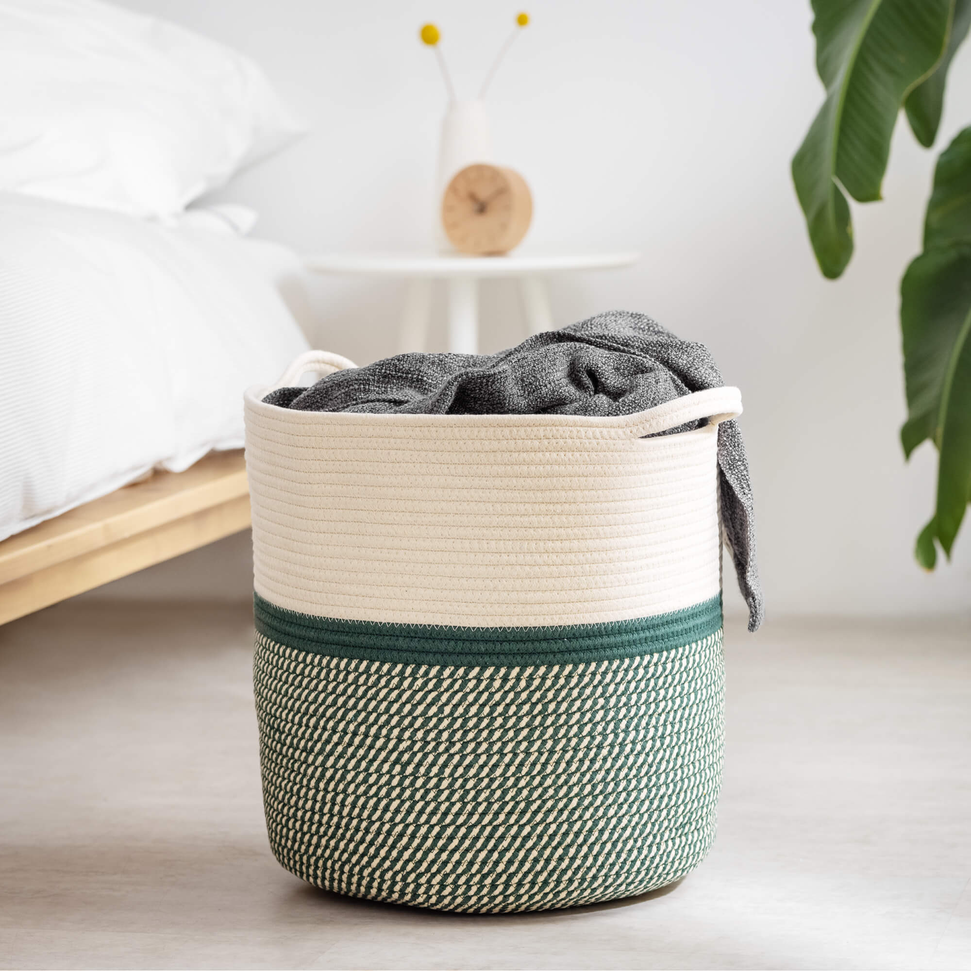 Navaris Βαμβακερό Καλάθι Αποθήκευσης - Dark Green / Cream - 55378.3.80