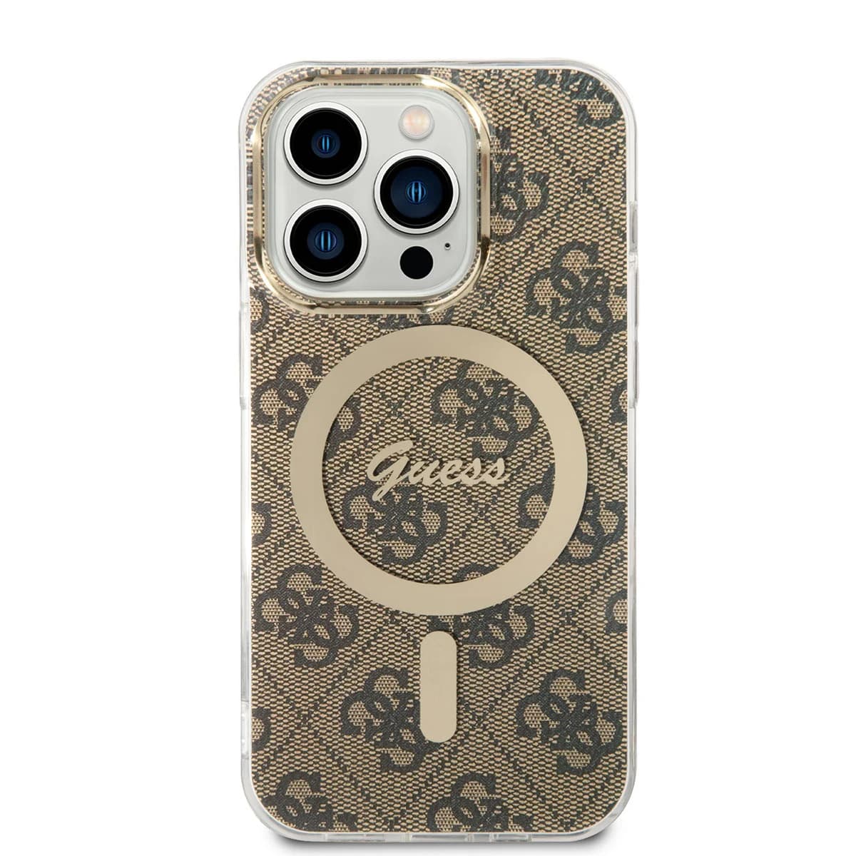 Guess iPhone 15 Pro IML 4G MagSafe Σκληρή Θήκη με Πλαίσιο Σιλικόνης και MagSafe - Brown - GUHMP15LH4STW