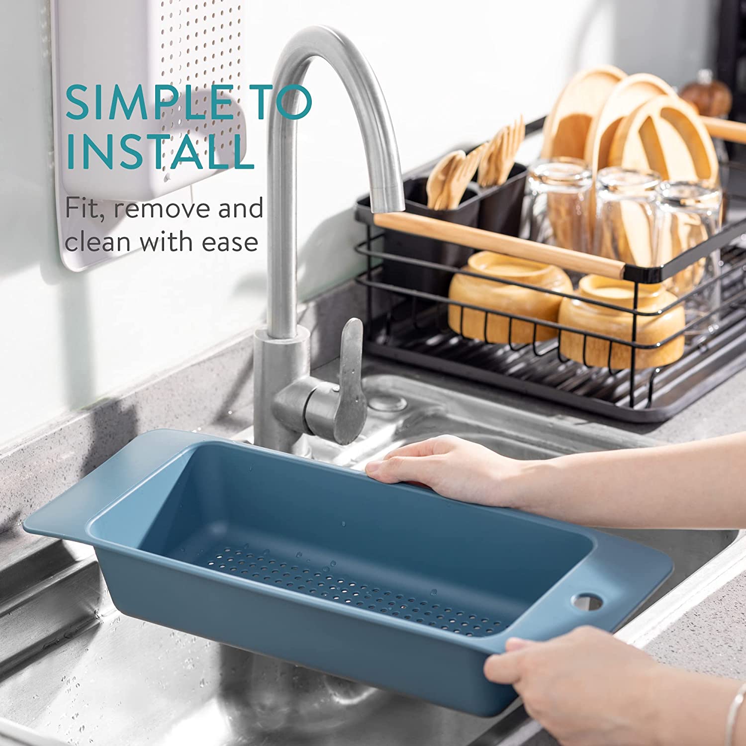 Navaris Σετ με 2 Πλαστικά Δοχεία Αποστράγγισης για το Νεροχύτη - Grey / Blue - 57970.01