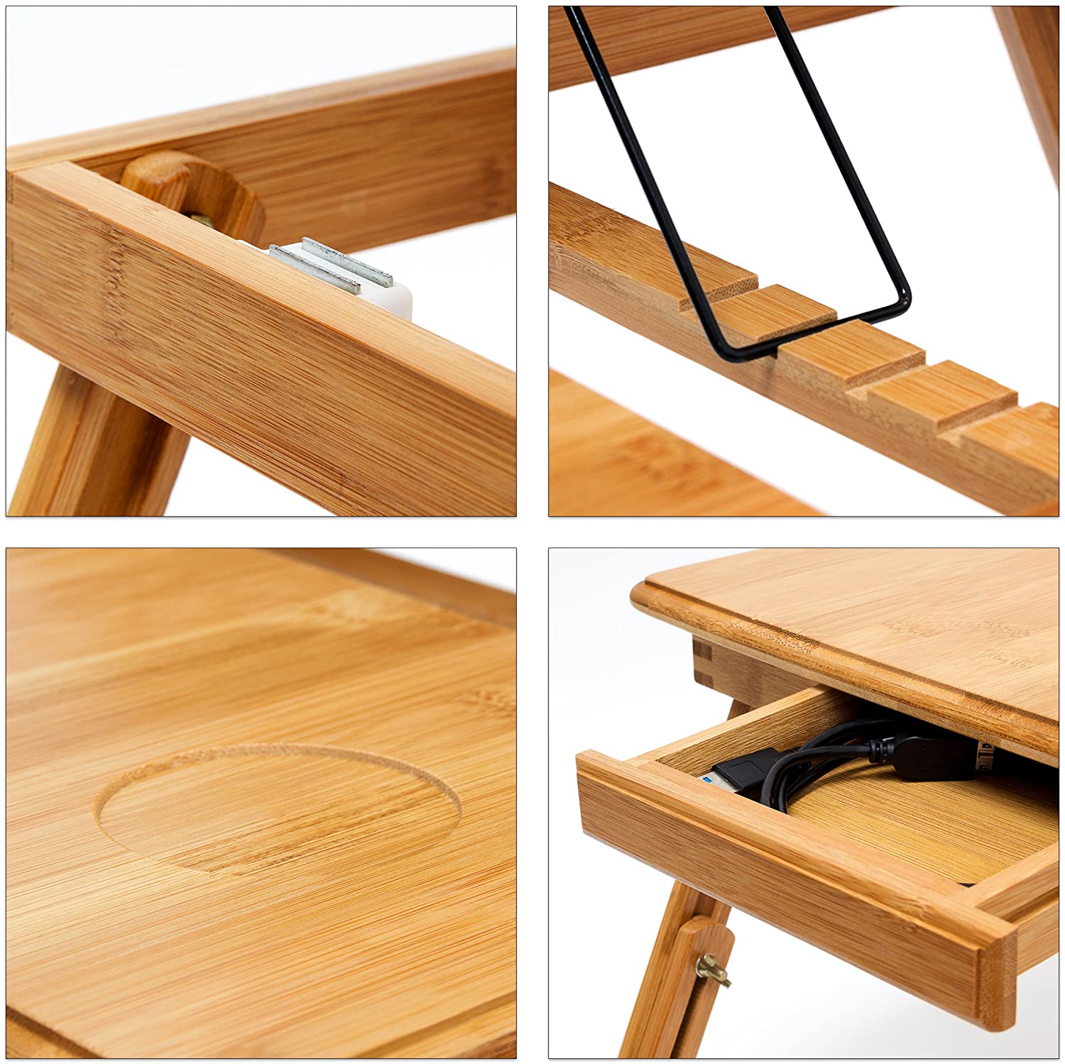 Relaxdays Τραπεζάκι Κρεβατιού για Φορητό Υπολογιστή με Πτυσσόμενη Βάση - Natural - 4052025191474