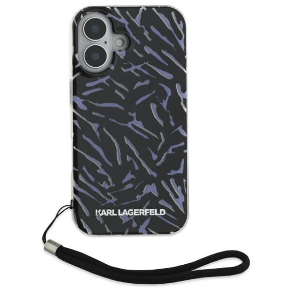 Karl Lagerfeld iPhone 16 Plus - Zebra with Cord - Σκληρή Θήκη με Πλαίσιο Σιλικόνης και Λουράκι - Purple - KLHCP16MHZBPKCCU