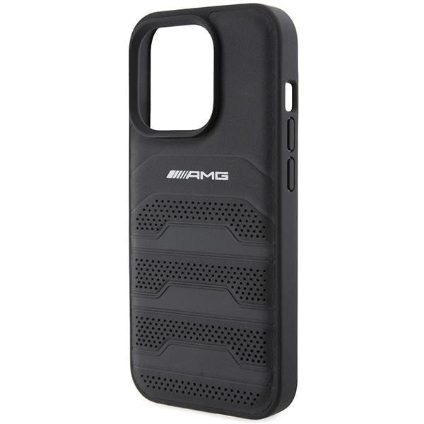 AMG iPhone 15 Pro Leather Debossed Lines Σκληρή Θήκη με Πλαίσιο Σιλικόνης και Επένδυση Συνθετικού Δέρματος - Black - AMG00069 - 0