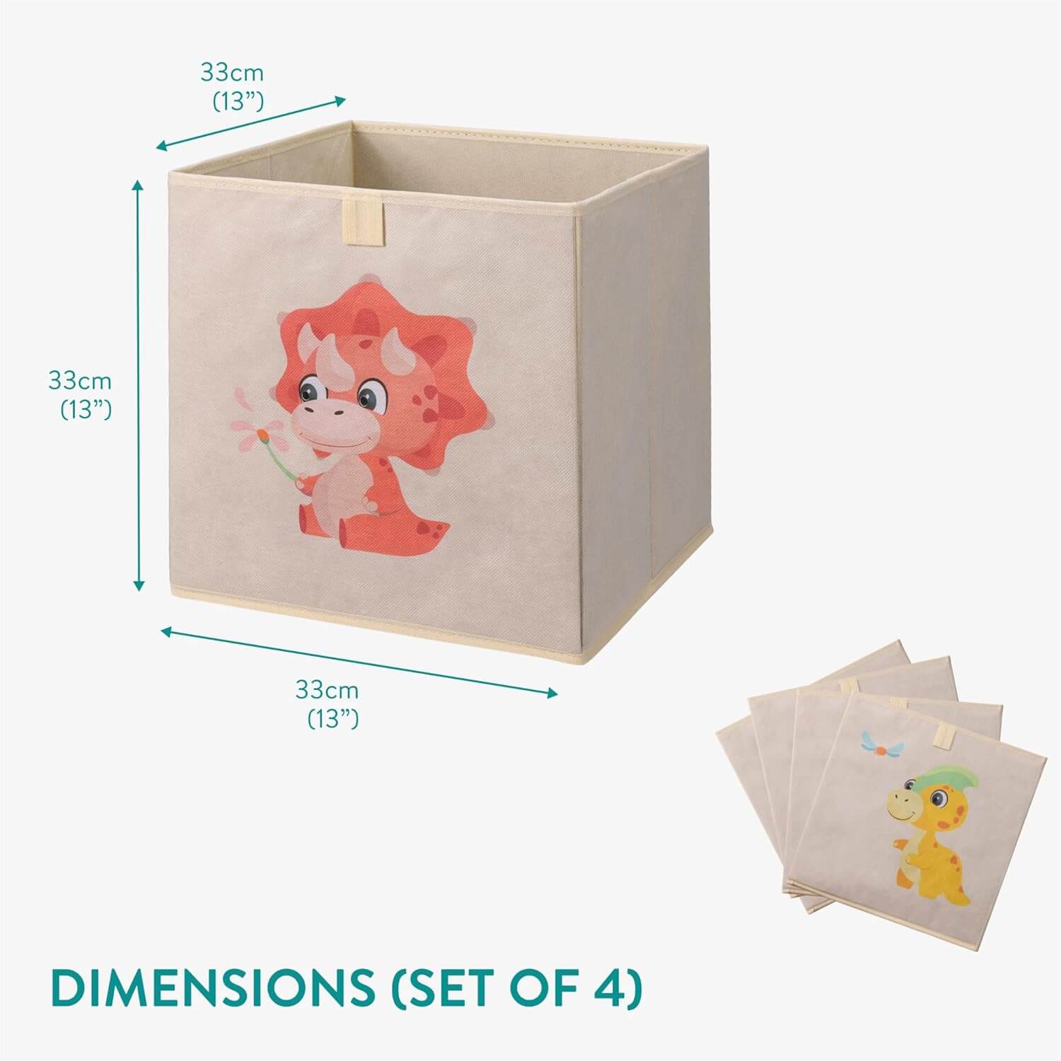 Navaris Σετ με 4 Παιδικά Κουτιά Αποθήκευσης Παιχνιδιών - Design Dinosaur - Multicolor