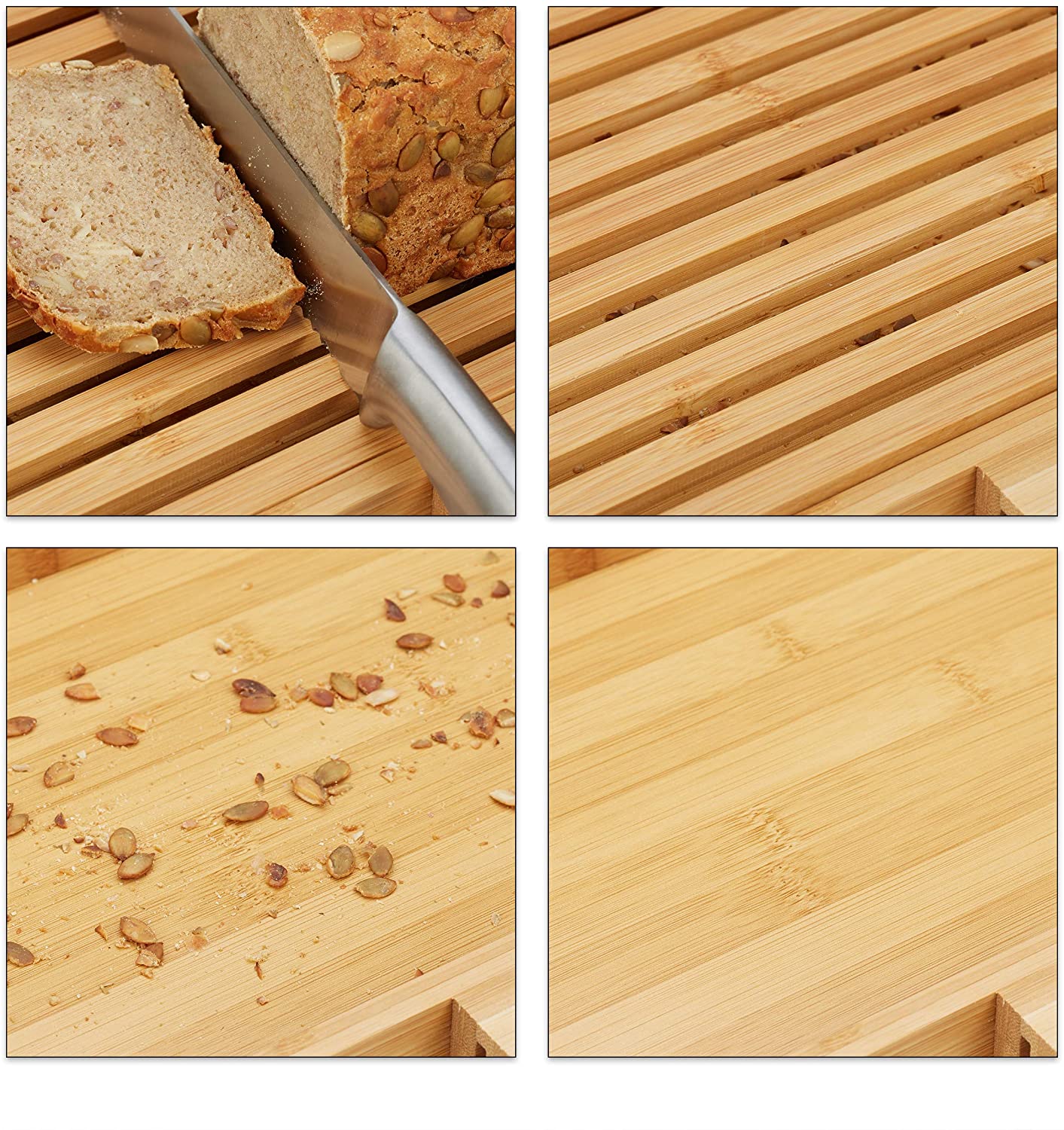 Relaxdays Ξύλο Κοπής Ψωμιού με Μαχαίρι από Ανοξείδωτο Ατσάλι με Συλλέκτη για τα Ψίχουλα - Natural - 4052025246129