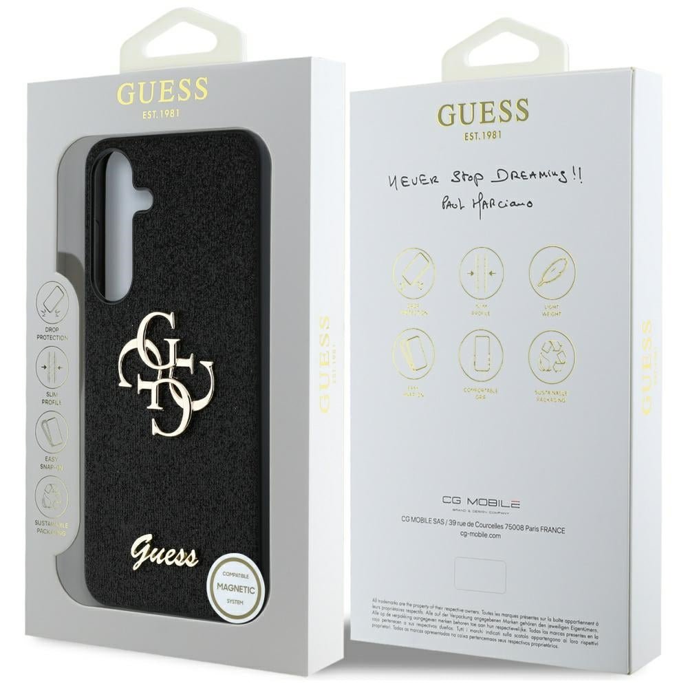 Guess Samsung Galaxy S25 - Fixed Glitter Big 4G - Σκληρή Θήκη με Πλαίσιο Σιλικόνης - Black - GUHCS25SHG4SGK
