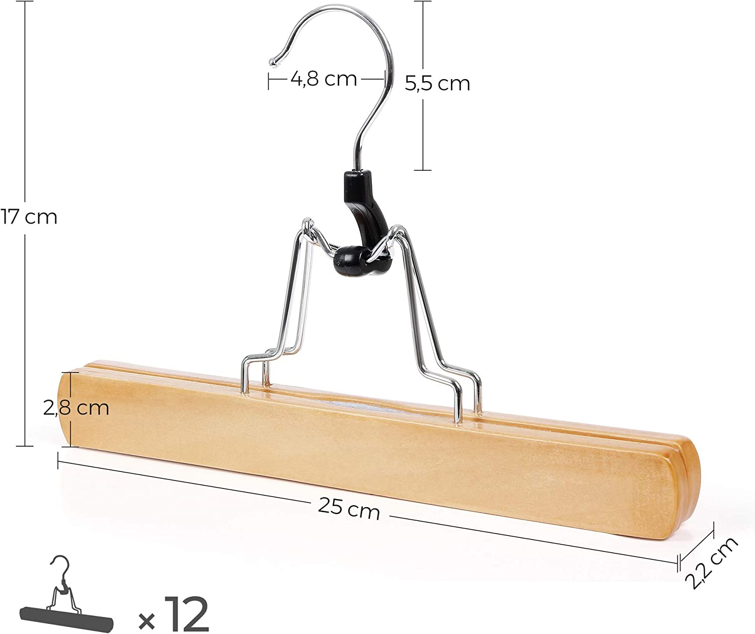 Songmics Σετ με 12 Ξύλινες Κρεμάστρες Παντελονιών - Natural - CRW007 - 12