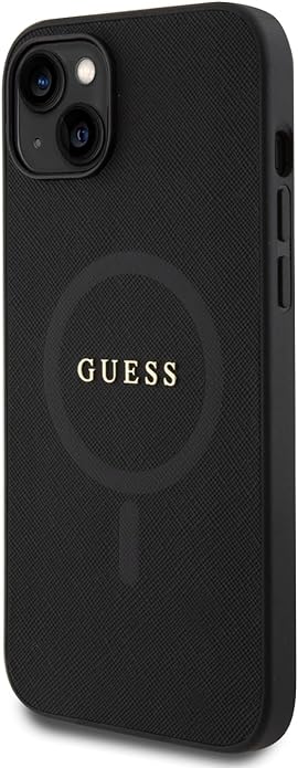 Guess iPhone 15 Plus Saffiano MagSafe Σκληρή Θήκη με Πλαίσιο Σιλικόνης και MagSafe - Black - GUHMP15MPSAHMCK