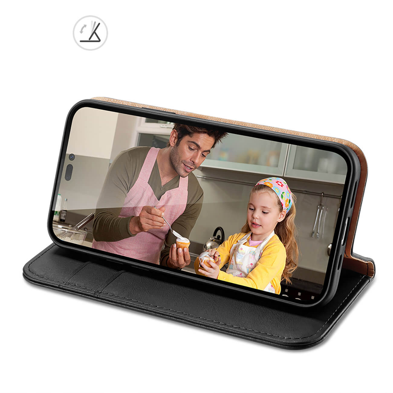 Dux Ducis iPhone 14 Pro Hivo Θήκη Πορτοφόλι Stand από Γνήσιο Δέρμα - Black