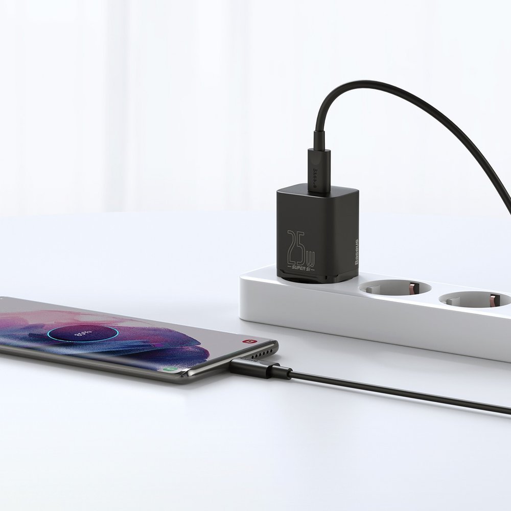 Baseus Super Si PD 25W Οικιακός Φορτιστής με Θύρα Type - C και καλώδιο Type - C to Type - C - Black - TZCCSUP - L01