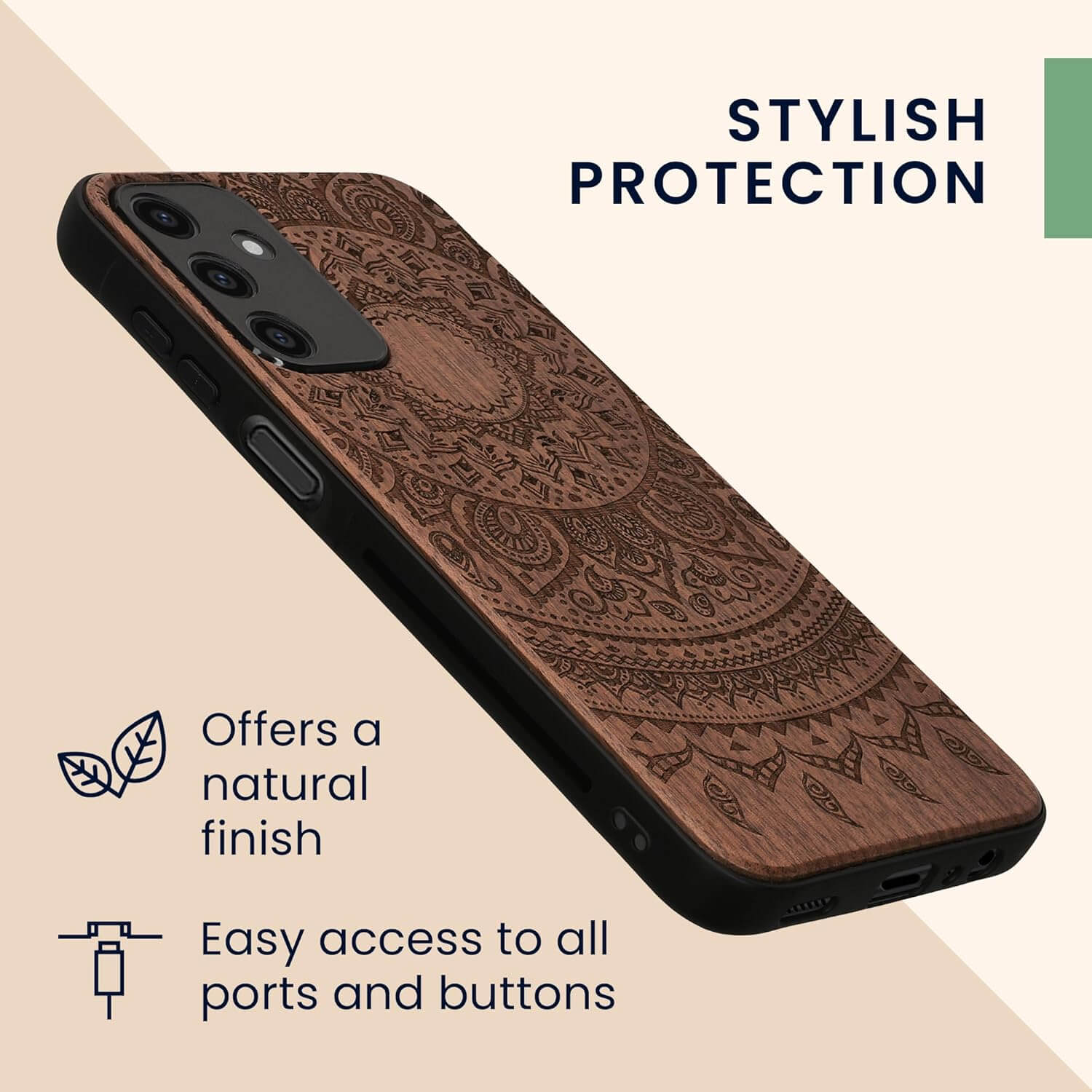 KW Samsung Galaxy A15 4G / A15 5G Θήκη από Φυσικό Ξύλο - Design Indian Sun - Dark Brown