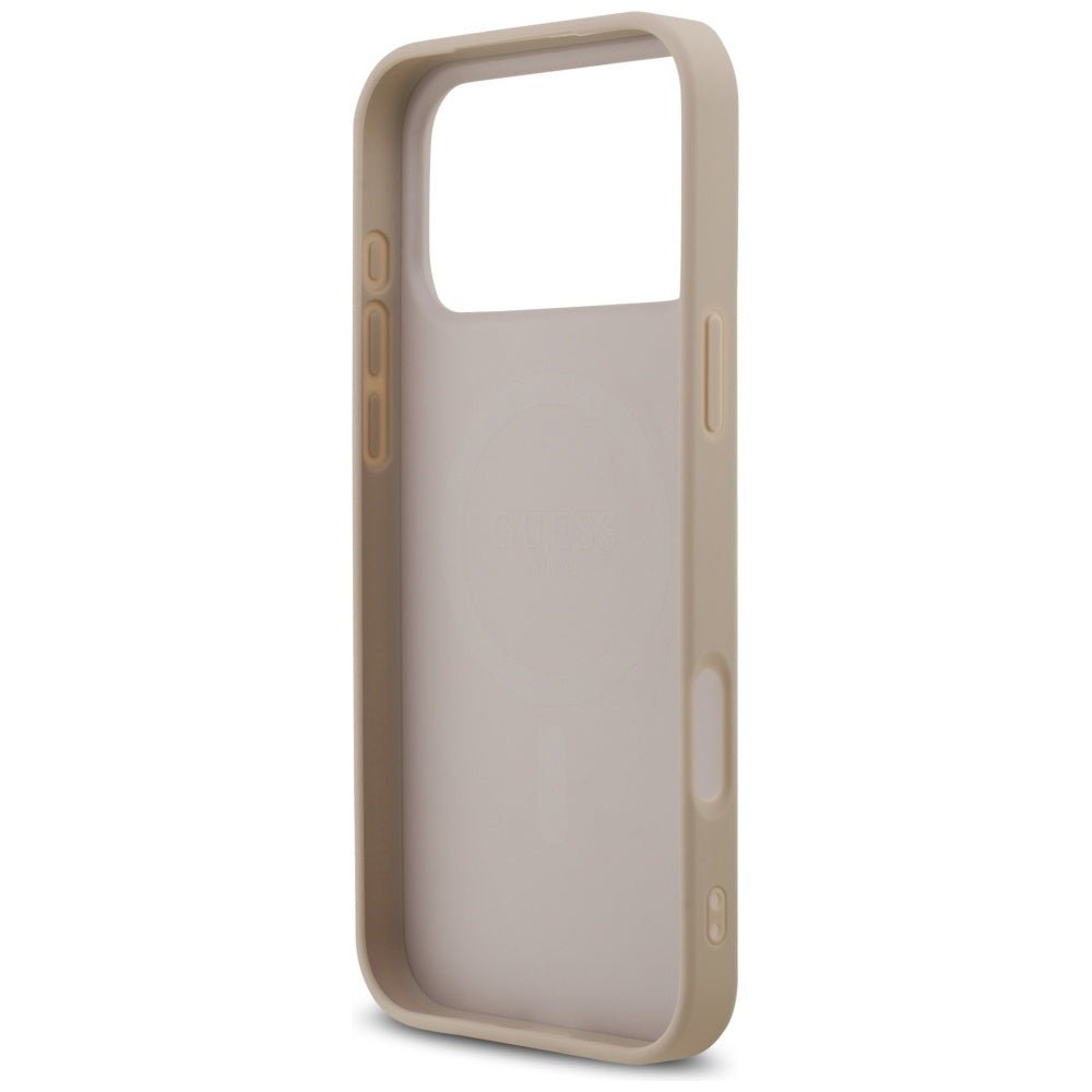 Guess iPhone 17 Pro Max - 4G Ring Classic Logo MagSafe - Σκληρή Θήκη με Πλαίσιο Σιλικόνης και Επένδυση Συνθετικού Δέρματος - Pink - GUHMP17XG4GFRP